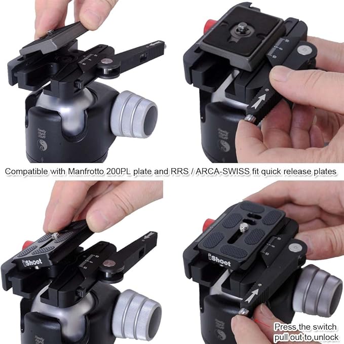 All-Metal Quick Self-Locked Long Lever Clamp Converter Adapter with Knob Fine-Tuned, Compatible with Manfrotto 200PL Camera Plate & Arca-Swiss Fit Camera Quick Release Plate and Arca Fit Tripod Head