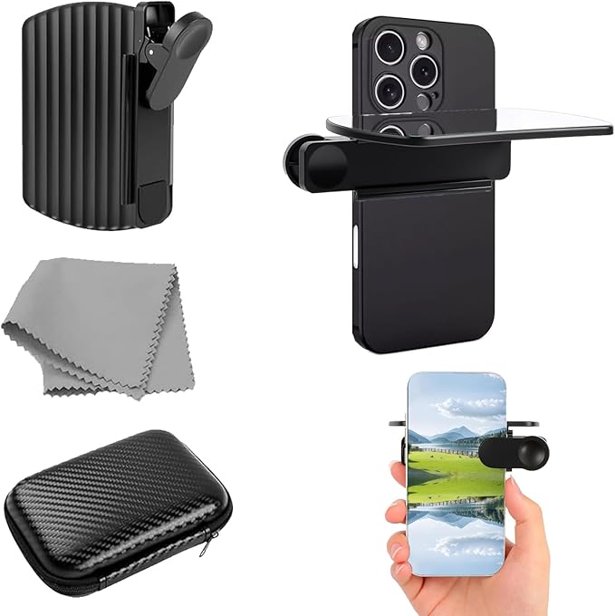 Mirror Reflection Clip,Smartphone Camera Mirror Reflection Clip Kit,Phone Mirror,Photography Accessories for All Smartphone, Easy Hd Glass-Mirror Clip-On Design for Travel & Selfie Photography