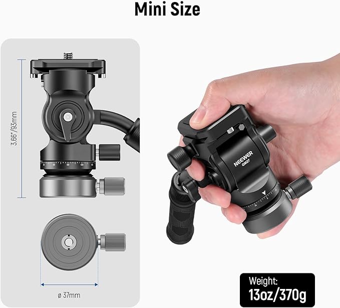 NEEWER Tripod Fluid Head with +/-10° Leveling Base(37mm Dia.), Metal Pan Tilt Head with Arca Type QR Plate, Telescopic Handle for Compact Video Camera DSLR Camera, Max Load 8.8lb/4kg, GM27