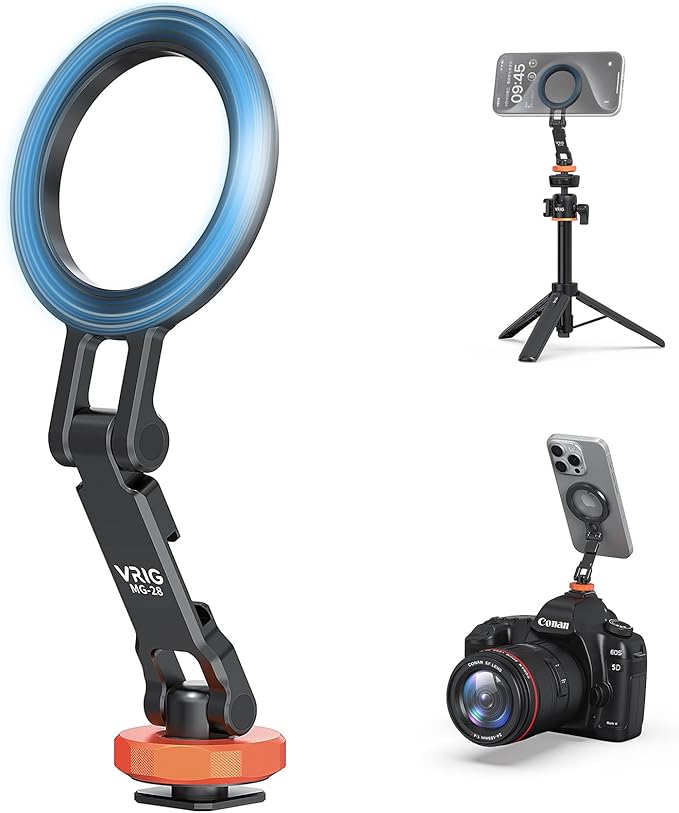 VRIG Magnetic Phone Tripod Mount for Magsafe, Aluminum iPhone Tripod Mount Adapter with 1/4” Screw, 360° Cold Shoe Phone Holder for Camera, Compatible with iPhone 16/15/14/13/12 Series