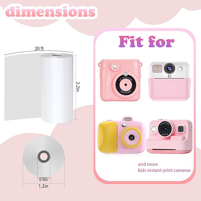 6 Rolls Kids Camera Instant Print Refill Paper Set, Phetium HD Printing Thermal Paper for Most Kids Instant Camera Photo Print (2*Pink, 2*Blue, 2*Yellow)