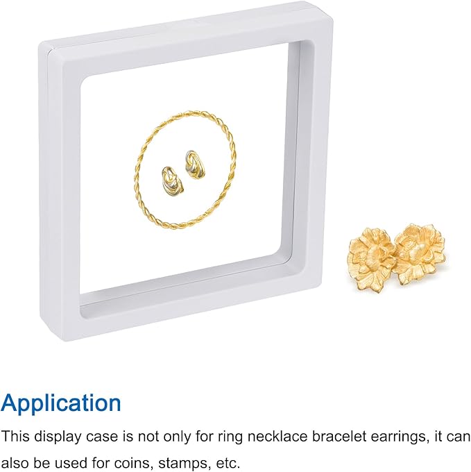 MECCANIXITY Floating Frame Display Holder Stand 3D Jewelry Display Box 4.33 x 4.33 x 0.79 Inch White for Ring Necklace Bracelet Earring Pack of 2