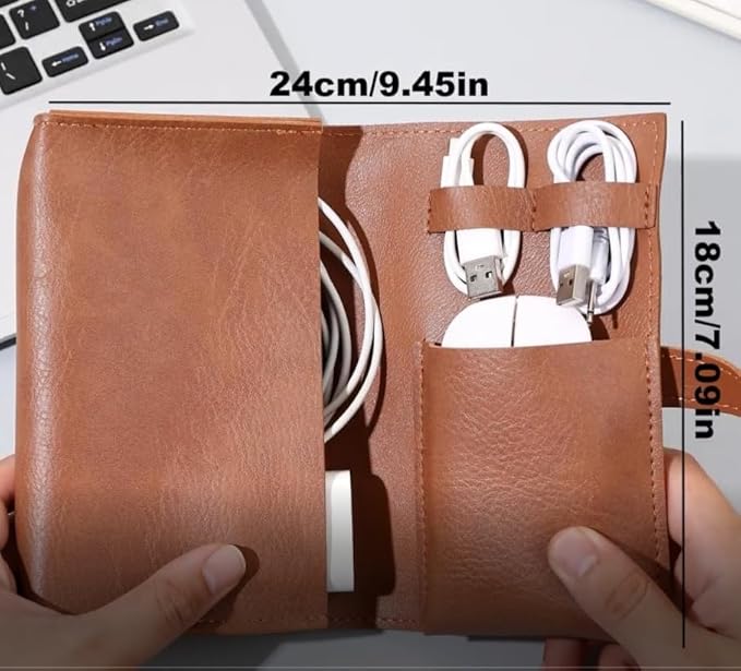 Vintage PU leather Electronic organizer travel case,cord organizer travel, Leather charger shortage for essentials mouse, adapter, cables (Dark coffee)