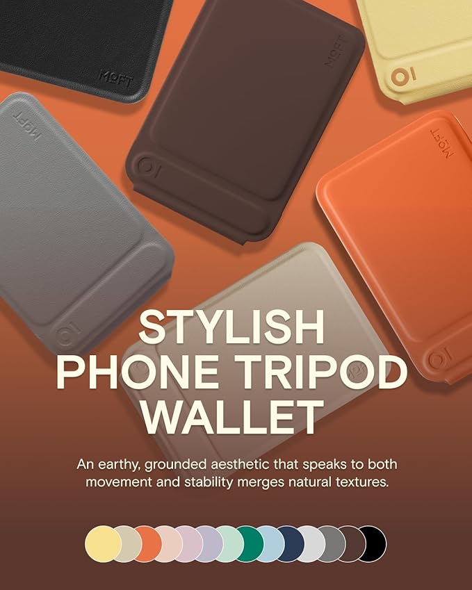 MOFT Phone Tripod Wallet for iPhone, Mulit-Angles, Lightweight & Portable Phone Stand, MOVAS Vegan Leather Magnetic Wallet, Strong Magnets, NFC Card Holder,Travel Essential, Brownie (with Card Slot)
