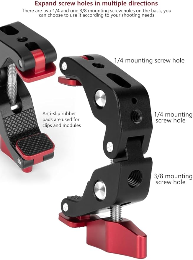 REFLEX CAMERA Super Clamp With 1/4" and 3/8" Threaded Holes for Mounting Cameras, Lights, Umbrellas, Hooks, Shelves, Plate Glass, Cross Bars, compatible with Magic Arm and more...