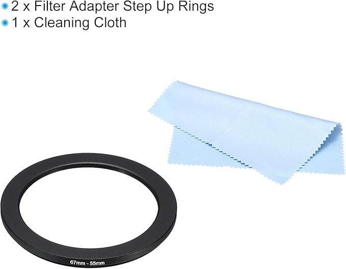 PATIKIL 67mm-55mm Metal Step Down Ring with Cleaning Cloth, 2 Pack Camera Lens Filter Adapter Ring Aluminum Filter Adapter Ring for Camera Lenses Hood, Black