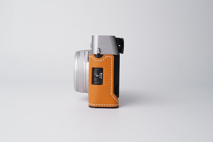 Genuine Leather Camera Half Case for Fujifilm X100VI - Top Layer Cowhide Body + Metal Base Plate - Hand Shank Free Design (Orange)
