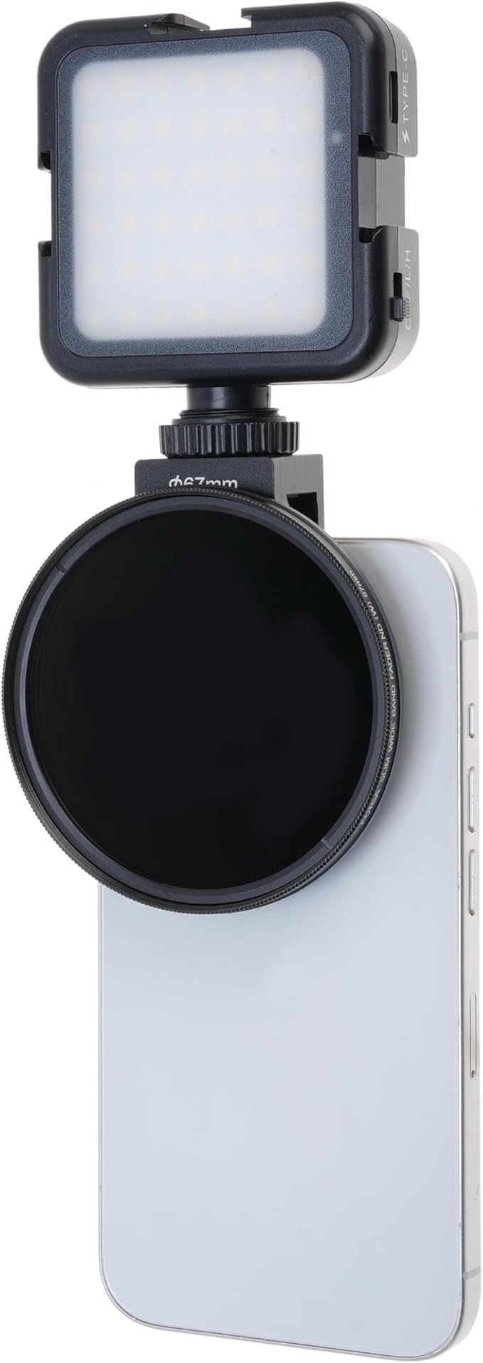 FOTGA Clip-on 67mm Thread Lens Filter Adapter for iPhone 17 14 15 16 Pro Max Smartphone Cell Phone,Cold Shoe Mount for Micrphone/LED Light,Anti-Slip/Anti-Scratch Lock Knob (Filter Adapter)