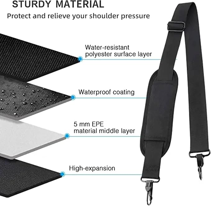 Ytonet Shoulder Strap, 52" Universal Adjustable Padded Laptop Shoulder Strap Replacement Comfortable Belt with Metal Hooks for Laptop Messenger Crossbody Bag Luggage Duffel Camera, Black