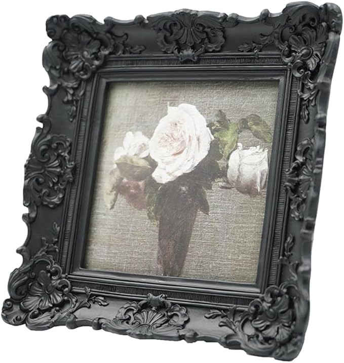 CISOO 4x4 Vintage Small Picture Frame, Antique Ornate Black Square Photo Frame, for Table Top and Wall Display, Decorative Floral Design Retro Home Decor, Photo Gallery Art