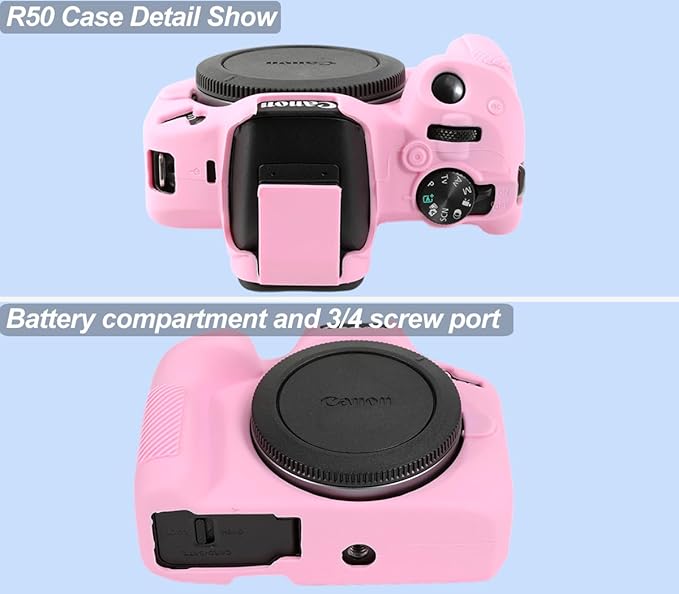 Pocoukate Case for Canon EOS R50 Camera, Soft Silicone Protective Cover Skin with EOS R50 Screen Protector Accessories for EOS R50 Mirrorless Camera Silicone Case - Pink
