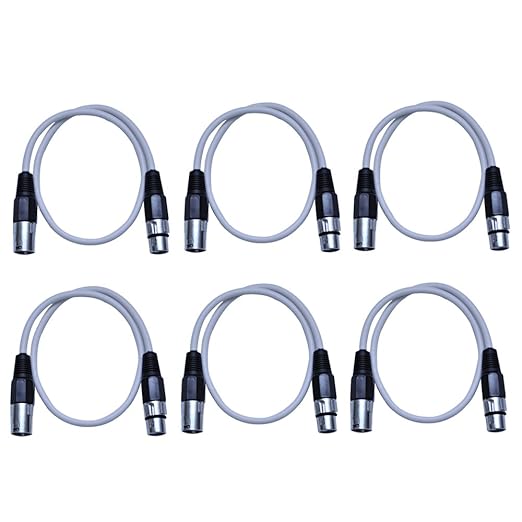 Seismic Audio SAXLX-2White-6Pack White 2-Feet XLR to XLR Patch Cable, 6-Pack