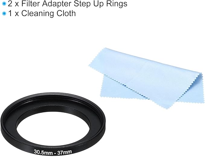 PATIKIL 30.5mm-37mm Metal Step Up Ring with Cleaning Cloth, 2 Pack Camera Lens Filter Adapter Ring Aluminum Filter Adapter Ring for Camera Lenses Hood, Black