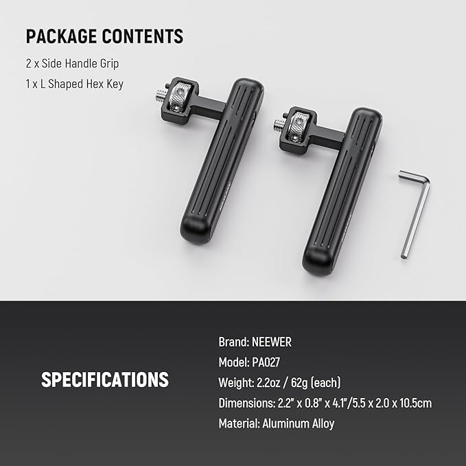 Neewer 2 Pack Rotatable Side Handle/Top Handle Only for iPhone 16 15 Pro Max Samsung S24 S23 Phone Cages, 1/4" Screw & Anti Twist Pin for Phone Stabilizer Video Rig Video Recording Filming, PA027
