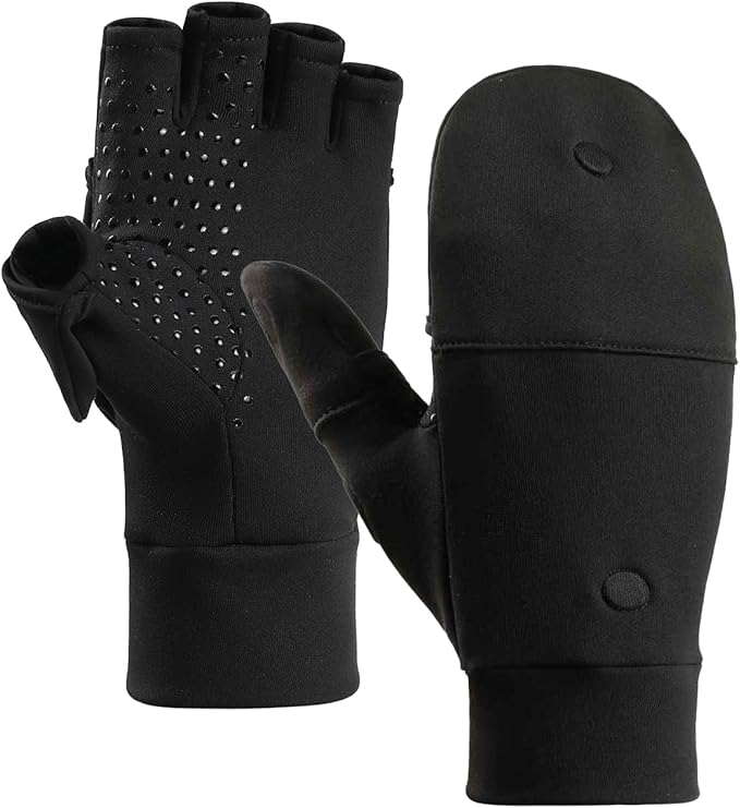 CHSMONB Fishing Gloves Convertible Cold Weather Mittens and Fingerless Gloves Men Women for Fishing, Kayaking, Rowing, Paddling, Hunting, Photographing, Outdoor Activities