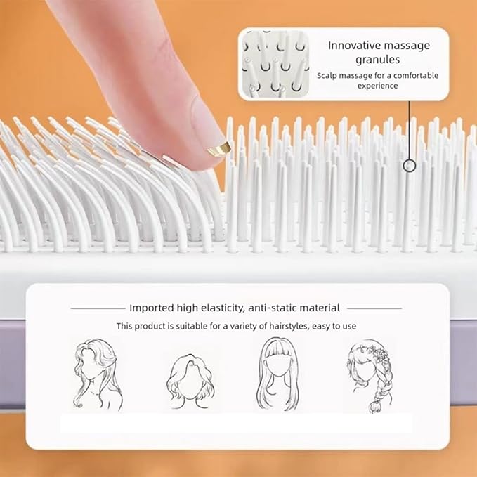 Self Cleaning Hair Brushes, Easy Clean Hair Brush with Retractable Bristles, Anti Static Massage Comb Brush for Effortless Hair Removal and Cleaning (Gray)
