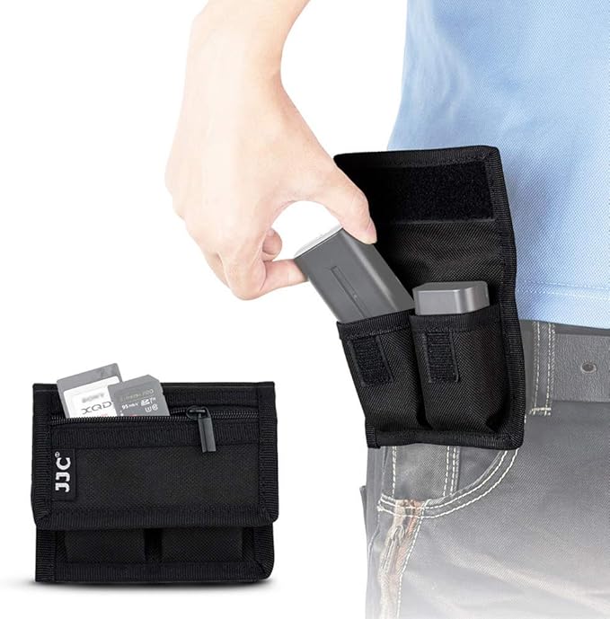 Camera Battery Pouch Holder Case for 2 PCS Sony NP-F550 NP-FW50 NP-FZ100 NP-BX1 Canon LP-E6 LP-E8 LP-E10 LP-E12 LP-E17 Fuji NP-W126 Nikon EN-EL14 EN-EL15 with Zipped Pocket to Store SD TF XQD CF Cards