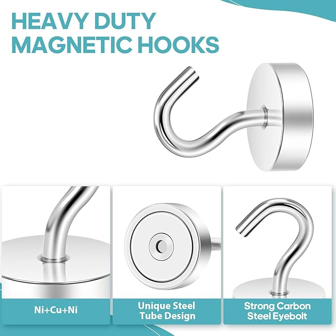 Neosmuk Magnetic Hooks, Cruise Ship Essentials, 40lb+ Heavy Duty Magnetic Hooks for Cruise Cabins, Refrigerator, Grill, Hanging, and Travel | Extra Strong Must-Haves Magnet Hook,Silver, 5 Pack