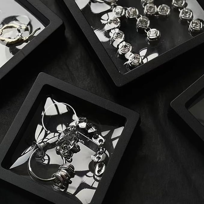 12PCS 3D Floating Frame Display Stand, Jewelry Box, Gift Box, Ornament Organizer, Small Travel Jewelry Box, PE Film Anti-Oxidation, Suspended Display Box Stackable (2.75*2.75，Type 1)