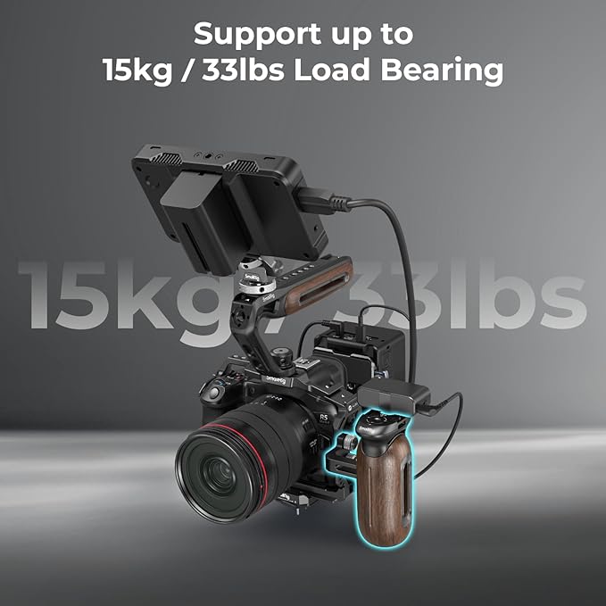 SmallRig Wooden Side Handle for Camera Cages with 1/4"-20 Threaded Holes, Left or Right Side Ergonomic Handgrip, 28mm / 1.1in Vertical Adjustment, 15kg / 33.1lb Load Capacity