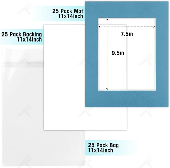 Golden State Art, Pack of 25 11X14 Various Colors Picture Mats Mattes With White Core Bevel Cut For 8X10 Photo + Backing + Bags