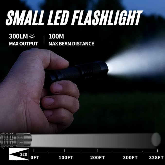 ULTRAFIRE 3 Pack Mini Flashlights Focus Adjustable SK68 Single Mode Tactical LED Flashlight, Ultra Bright 300 Lumens Torch