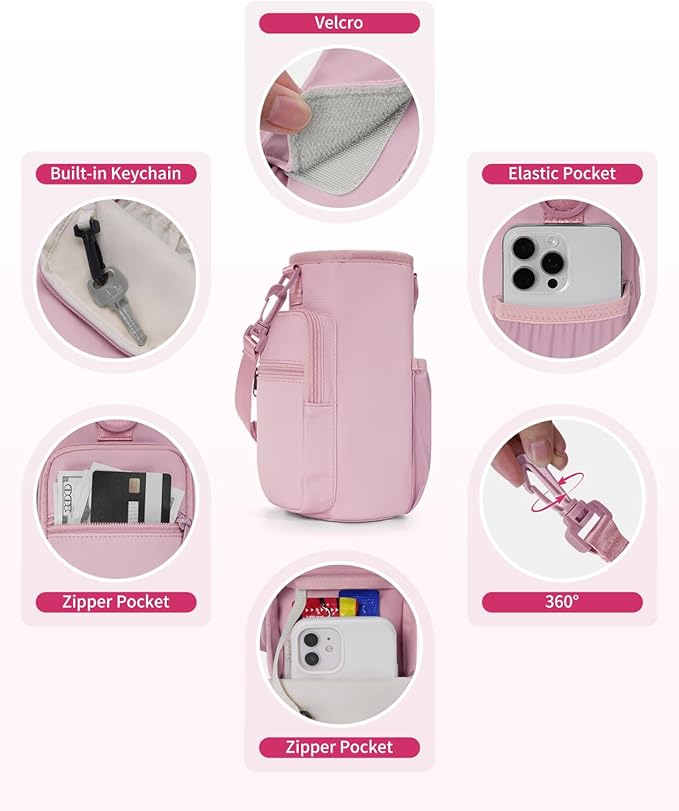 sportsnew Magnetic Gym Bag for Women Men, Water Bottle Carrier Holder with Strap & Phone Pockets for 40oz Tumbler with Handle, 4 Built-in Magnets Small Gym Bag for Sports, Workout, Fitness, Walking