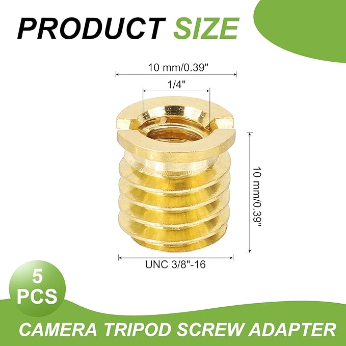 PATIKIL 1/4" Female to 3/8" Male Convert Screw Adapter, 5 Pcs Tripod Thread Adapters Mount for Camera Monopod Video DSLR SLR Mic Stand, Gold