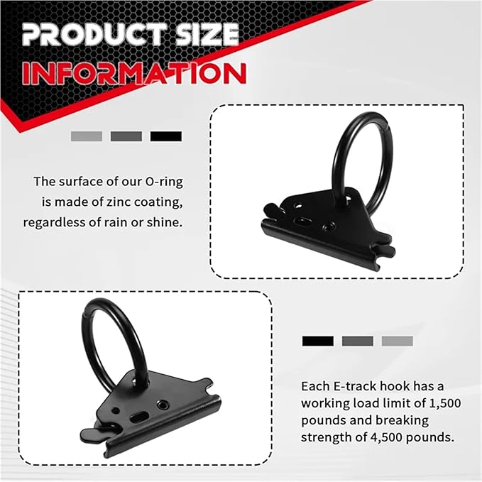 Cargo Steel E-Ring Tie Down Hooks 4PCS E Track O-Ring Anchors - Tie Down Accessories (Trailers/Trucks) for E-Track Rail/Single System