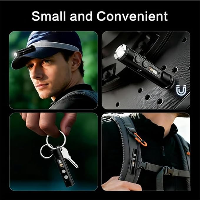 Pocket Rechargeable EDC Flashlight: 500 Lumens Mini Keychain Light with Fire Starter & Window Breaker, 3 Color Sidelights, for Camping, Everyday Carry (Black)