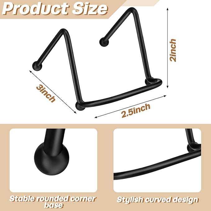 RattanView 4 Pcs 2 Inch Small Plate Holder Display Stands Mini Metal Black Frame Stand for Picture, Book, Photo Easel, Creation, Collectibles Square Wire Plate Stands for Display Mobile Phone