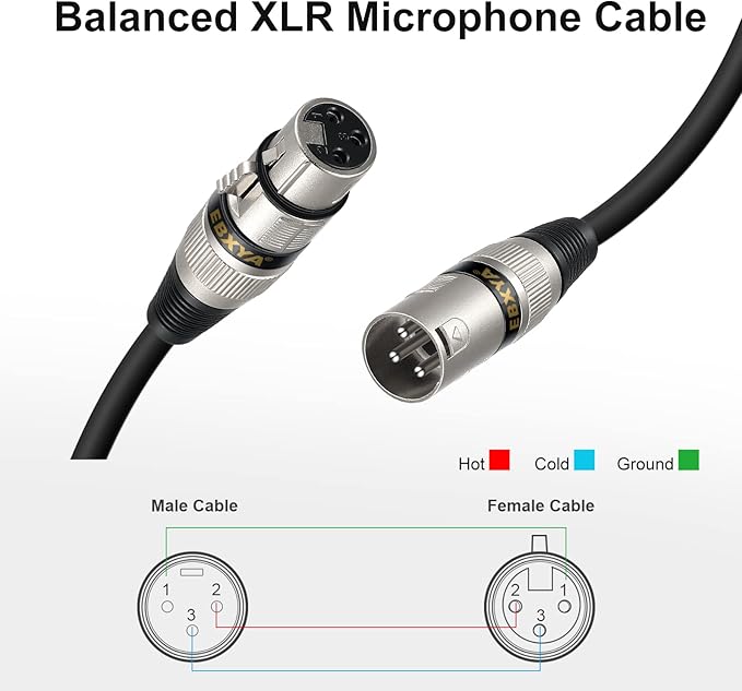 EBXYA XLR Cable 50 Ft 2 Pack, Balanced DMX Cable, 3 Pin Male to Female Microphone Cable Mic Patch Cords Compatible with Speakers, Mixer, Stage Lighting