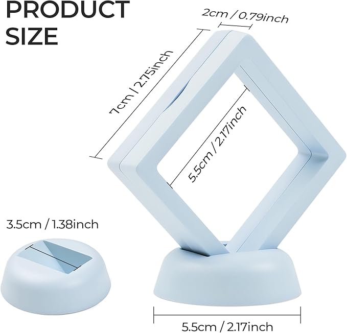 Ring Challenge Coins Display Stand, 3D Display Floating Frame Jewelry Medallion Specimen, Ring Shadow Box Case, 2.75"x2.75"x0.79"(Blue - 2PCS)