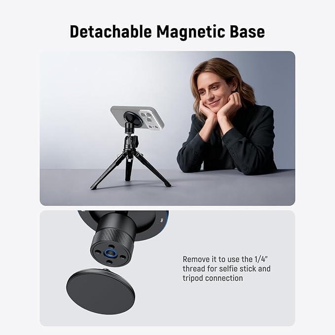 NEEWER Magnetic Phone Tripod Mount Compatible with MagSafe iPhone, Gym Golf Cart Phone Holder, 360° Ball Head Adapter Mount with Metal Ring & Detachable Base for Selfie Stick Tripod, PA072