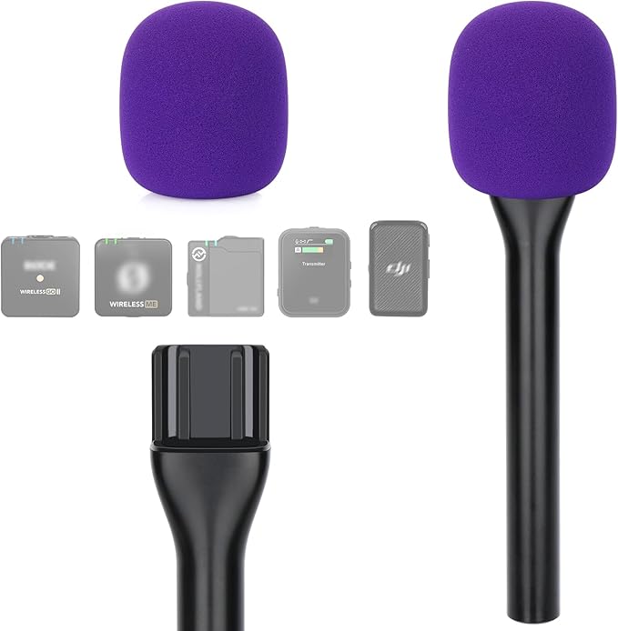 YOUSHARES Handheld Adaptor with Foam Cover, Compatible with Rode and DJI Wireless Microphones for Interviews (Purple Foam)