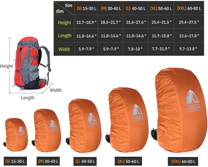 Unigear Backpack Rain Cover Waterproof Rating 5000mm Ultraportable and Durable with 2 Anti-Slip Buckle Strap, Integrated Carry Pouch Design (Orange, X-Large)