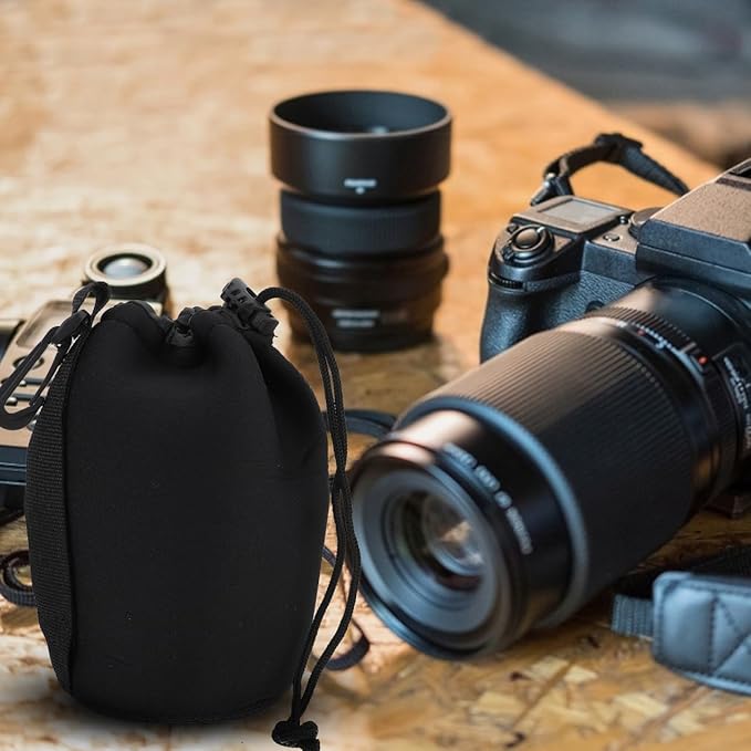 Neoprene Camera Lens Bag Pouch for Dslr Lenses 3.93X3.14X3.14 Inch Compact Protective Case Shockproof Thermal Insulation Drawstring Cover