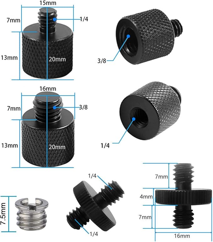 Threaded Tripod Screw Adapter Double Head Stud Standard Mounting Thread Converter 1/4" Male to 3/8" Female Adapter Set for Camera Cage Mount Light Stand Monopod Shoulder Rig Tripod,Camera Monitor
