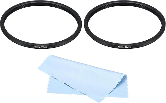 PATIKIL 82mm-77mm Metal Step Down Ring with Cleaning Cloth, 2 Pack Camera Lens Filter Adapter Ring Aluminum Filter Adapter Ring for Camera Lenses Hood, Black