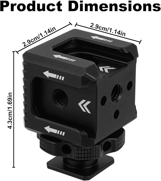 Cold Shoe Mount Adapter, Metal Camera Cold Shoe Extension Bracket with 1/4" Screw Holes for Photography Flash Light Microphone Monitor Compatible with DSLR Cameras (Black)