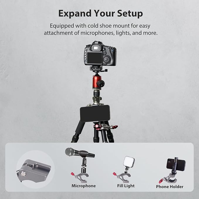 Came-TV Metal Super Clamp with Cold Shoe, 1/4" & 3/8" Threaded Holes - Compatible with Magic Arms, Ball Arms, Ideal for Action Camera Bicycle Mount, Max Load 2kg(61011)