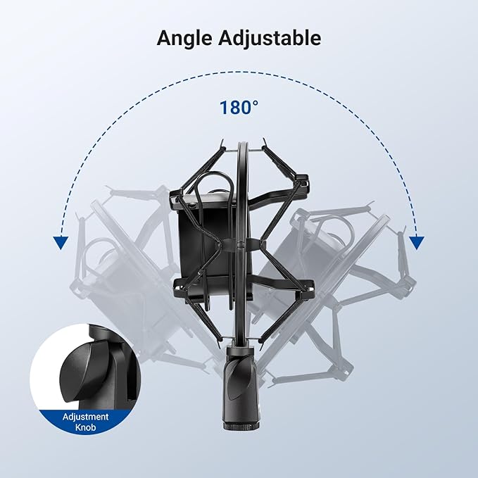 NEEWER Microphone Shock Mount, Mic Holder for Stand & Boom Arm with Elastic Ropes & 3/8" to 5/8" Screw Adapter, Fits Mics of 2.4" to 2.6" (60 to 65mm) Diameter, MS043