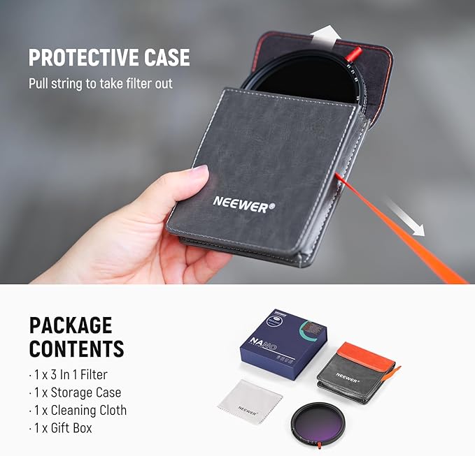 NEEWER 77mm 3 in 1 Variable ND Filter + CPL + Black Diffusion 1/4, ND2-32 (1-5 Stop), Camera Lens Neutral Density Circular Polarizing Multicoated HD Optical Glass Effect Filter with Storage Case