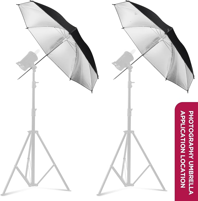 [2 Pack] 33" Black/Silver Reflector Umbrella Kit,Photography Umbrella Lighting Reflector for Contrast, Concentrative Light,Studio/Outdoor Photo and Video Lighting Accessories (2 * 33" Black)…