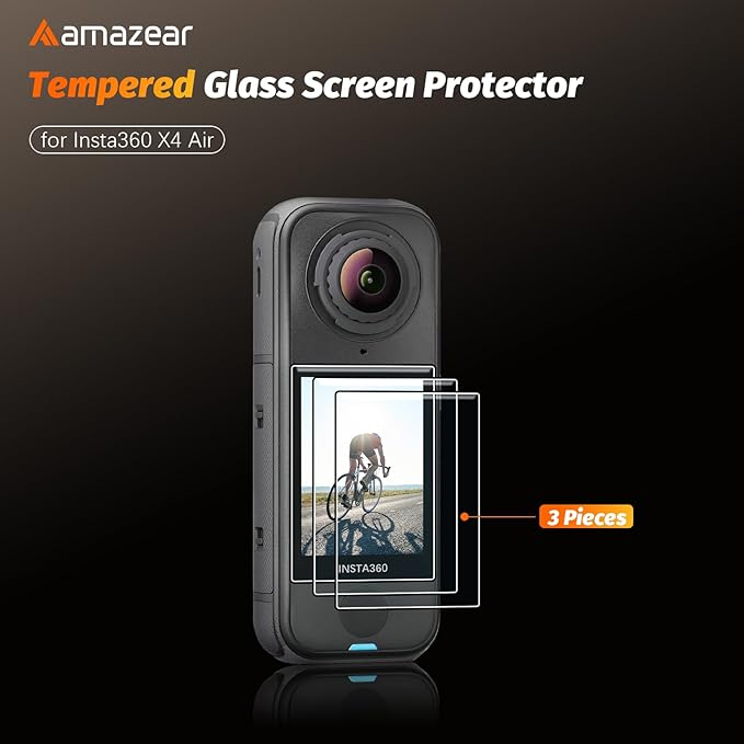 AMAZEAR Screen Protector for Insta360 X4 Air Accessories (3 Pack), Insta 360 X4 Air Tempered Glass LCD Display Film Screen Protective Cover, Ultra HD, 9H Hardness, Scratch Resistant
