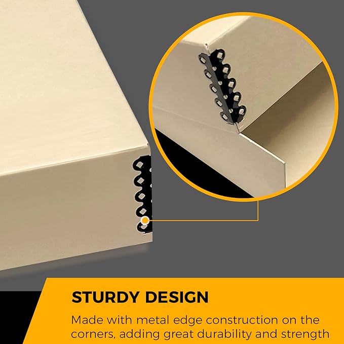 Golden State Art, Archival Storage Box, Acid-Free Drop Front Museum Box with Metal Edge for Storing Artwork Photos Documents Prints Arts And Crafts (Tan-9.25x11.75x3 Inches)