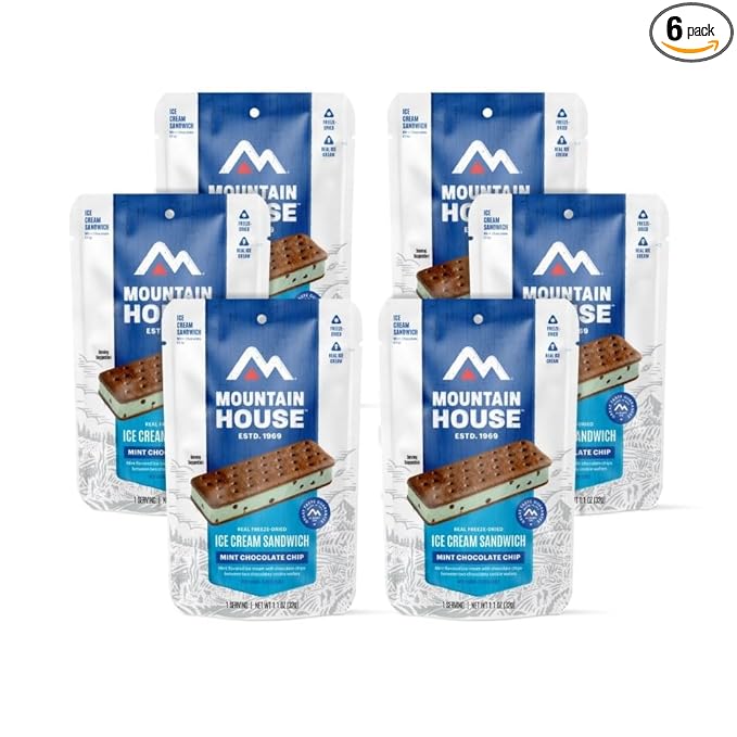Mountain House Mint Chocolate Chip Ice Cream Sandwich | Freeze Dried Backpacking & Camping Food | 6-Pack