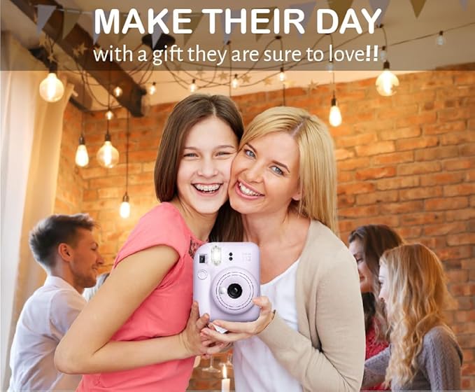 Fujifilm Instax Mini 12 Instant Film Camera Lilac Purple, Fujifilm Instax Mini Twin Pack Instant Film 20 Sheets, Case, Accessory Bundle