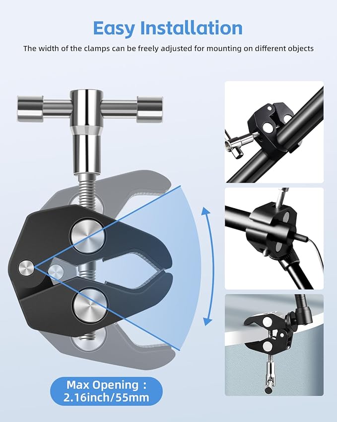 UTEBIT 9" Magic Arm Clamp Mount Kit, 360° Ball Heads with ARRI 1/4" & 3/8" Thread Screw, Camera Mount Adjustable Friction Arm w Super Clamp for DSLRs, Camera Cage, Monitor, LED Light, Action Camera