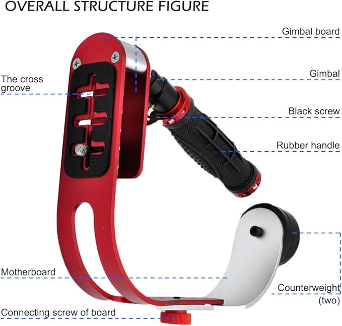 AFUNTA Pro Handheld Video DSLR Camera Stabilizer Steady Compatible GoPro Cannon Nikon Sony Camera Cam Camcorder DV Smartphone up to 2.1 lbs with Smooth Pro Steady Glide -Red/Silver/Black